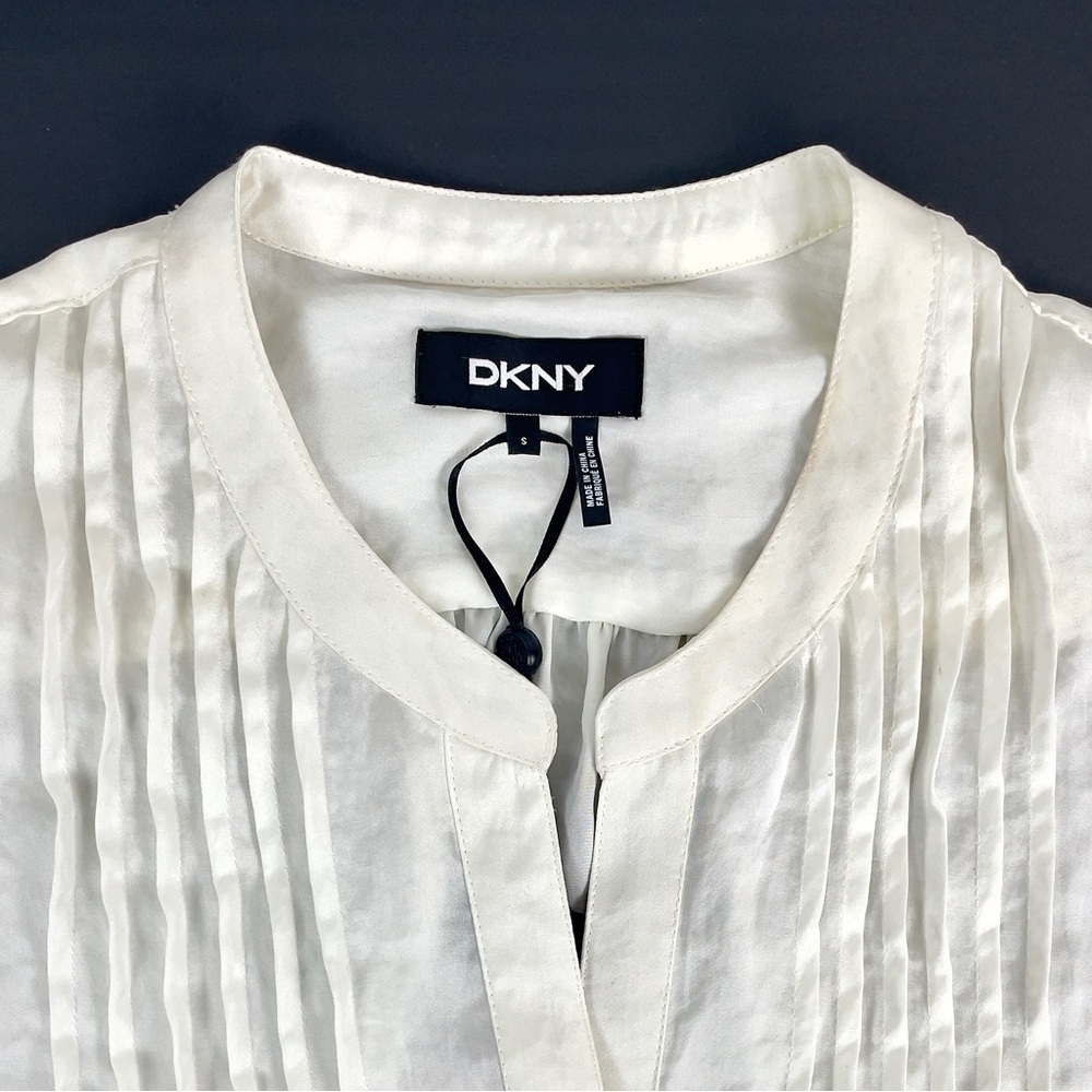 NWT DKNY Women Long Sleeve Blouse Ivory Sz S Button Down Shiny White Relaxed Fit - Picture 5 of 14